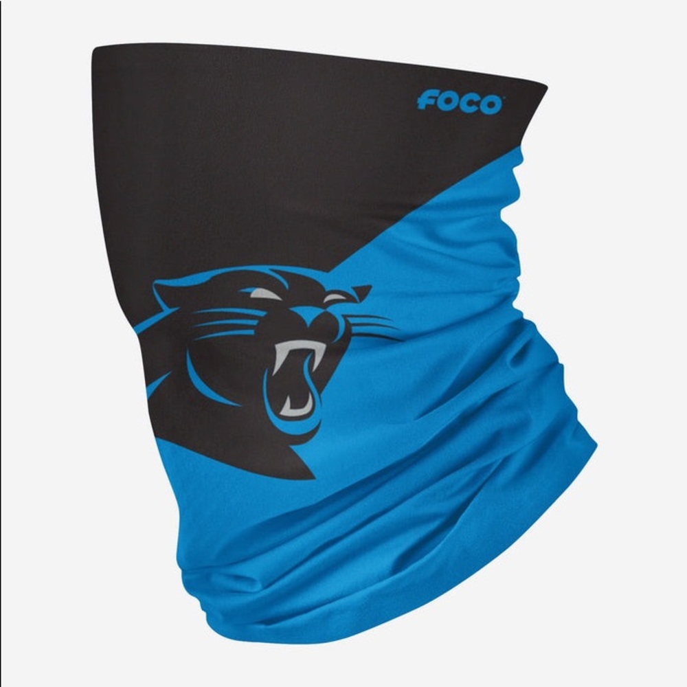 FOCO NFL CAROLINA PANTHERS BIG LOGO NECK GAITER SCARF BLACK BLUE OS UNISEX NWT